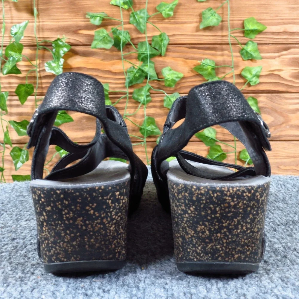 Dansko Stayce Womens Wedge Sandals Sz 38‎ US 7.5-8 Casual Black Metallic Leather